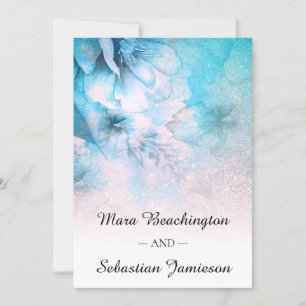 Convites *~* QR RSVP Floral Glitter Pink Aqua Casamento