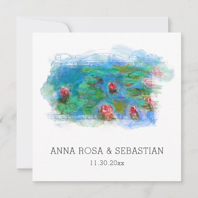 Convites *~* QR RSVP MONET LILY POND AP12 RSVP Wedding (Frente)