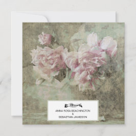 Convites *~* QR RSVP Vintage Pink Peony Floral AR23 WEDDING