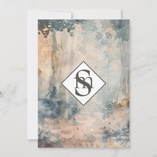 Convites * QR Rustic AR26 Forest Monograma RSVP Casamento (Frente)