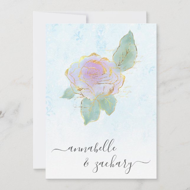 Convites *~* QR TURQUOISE Damask RSVP Rosa AR12 Wedding Inv (Frente)