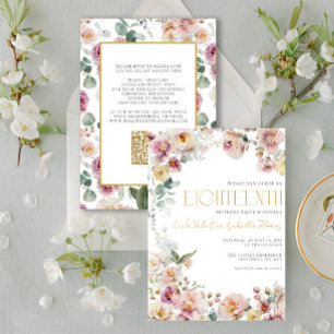 Convites QR Vintage cor-de-rosa Dourada Floral Oitavo