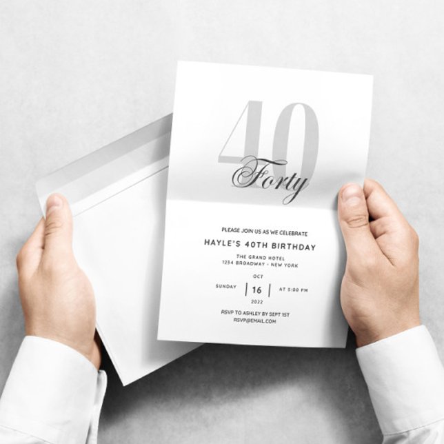 Convites Quadrado - aniversário de 40 anos - Chic Preto e B (Criador carregado)