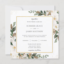 Convites Quadrado De Casamento De Calor Floral Da Magnolia