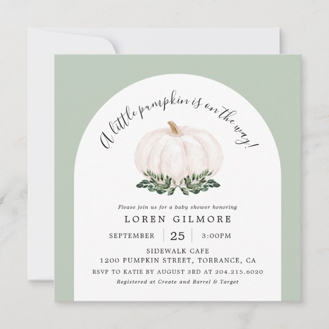 Convites Quadrado de Chá de fraldas de Abóbora Branca (Frente)