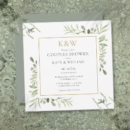 Convites Quadrado de Chuva de Casais Monograma Dourado Chic