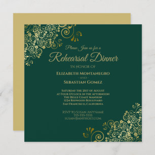 Convites Quadrado de Janto de Casamento Dourado e Verde