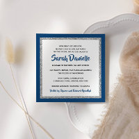 Quadrado de Prata Azul do Bat Mitzvah Marinho