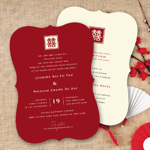 Convites Quadrado Dupla Felicidade 囍 Casamento Chinês Cláss