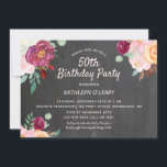 Convites Quadrado Floral Rustic Fall 50th Birthday<br><div class="desc">Ela está fazendo 50 anos e é hora de dar uma festa. Esse quadro rústico e este convite de aniversário floral caem é para uma ocasião dessas. Flores de burgundy,  rosa e pêssego com texto rosa suave no fundo do quadro-negro da cinza. Personalize facilmente os modelos de texto fornecidos.</div>