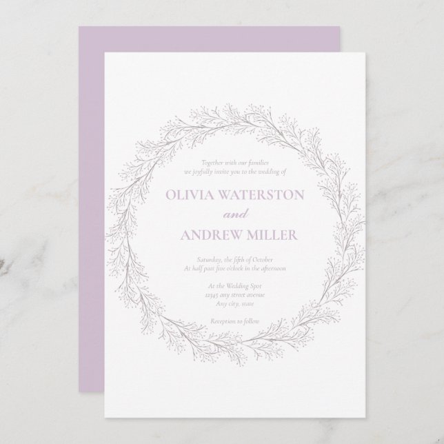Convites Quadrado | Mauve | Wreath Wedding (Frente/Verso)