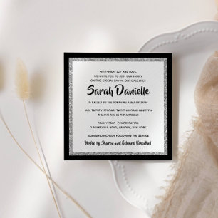 Convites Quadrado Preto de Prata Mitzvah Bat