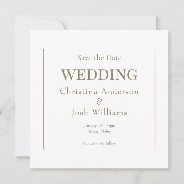 Convites Quadrado  Save the Date de Casamento Branco (Frente)