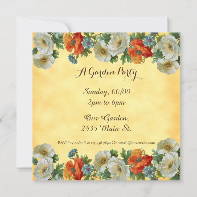 Convites Quadrados para Festa de Jardim Personaliz (Verso)
