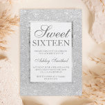Convites Quadrinho elegante de cinza prateada moderna Sweet<br><div class="desc">Um moderno,  bonito e elegante e falso cinza prateado doce convite de aniversário 16 com moldura prateada</div>