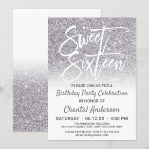 Convites Quadrinhos Brancos De Prata Faux Glitter Ombre Doc