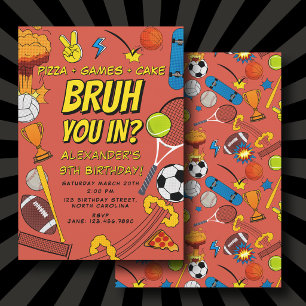 Convites Quadrinhos Bruh Esportes Bolas Atléticas Aniversár