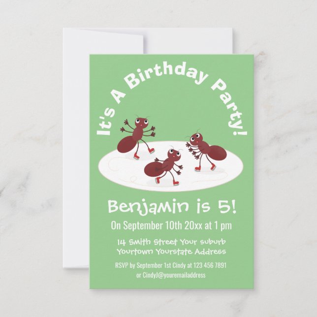 Convites Quadrinhos de gelo de formigas vermelhas felizes (Frente)