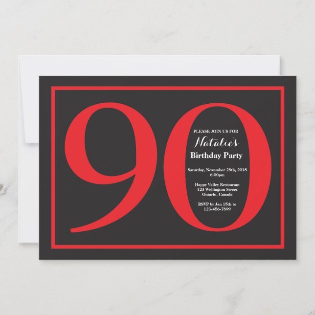 Convites Quadro 90 de referência vermelho e preto (Frente)