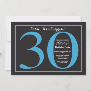 Convites Quadro aniversário de 30 anos azul e preto Surpres
