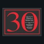 Convites Quadro aniversário de 30 anos vermelho e preto<br><div class="desc">Convite para aniversário de 30 anos. Festas de aniversário Vermelha e Negra Convidam com Fundo de Quadro. Surpresa Aniversário. Aniversário Adulto. Homens ou Mulheres no Bday Bash Party.
Para mais personalização,  clique no botão "Personalizar" e use a ferramenta design para modificar este modelo.</div>