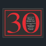 Convites Quadro aniversário de 30 anos vermelho e preto<br><div class="desc">Convite para aniversário de 30 anos. Festas de aniversário Vermelha e Negra Convidam com Fundo de Quadro. Surpresa Aniversário. Aniversário Adulto. Homens ou Mulheres no Bday Bash Party.
Para mais personalização,  clique no botão "Personalizar" e use a ferramenta design para modificar este modelo.</div>