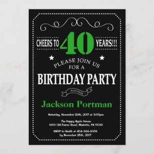 Convites Quadro aniversário de 40 anos preto e verde