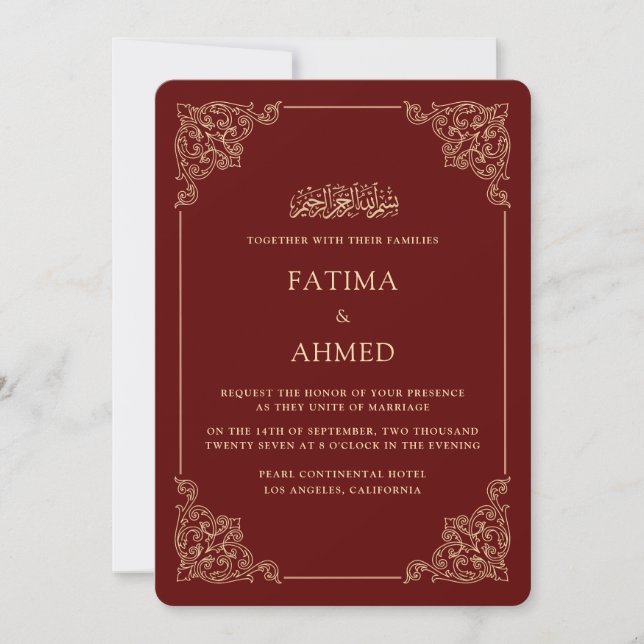 Convites Quadro Antigo Barroco Dourado Borgonha Casamento M (Frente)