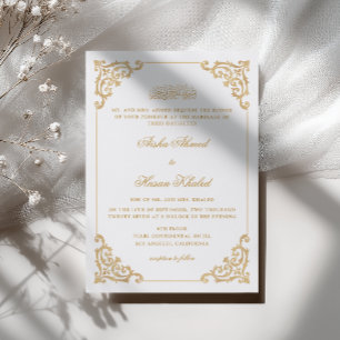 Convites Quadro Antigo Barroco Dourado Branco Casamento Muç