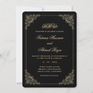 Convites Quadro Antigo Barroco Dourado Casamento Muçulmano