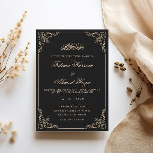Convites Quadro Antigo Dourado Preto Casamento Muçulmano