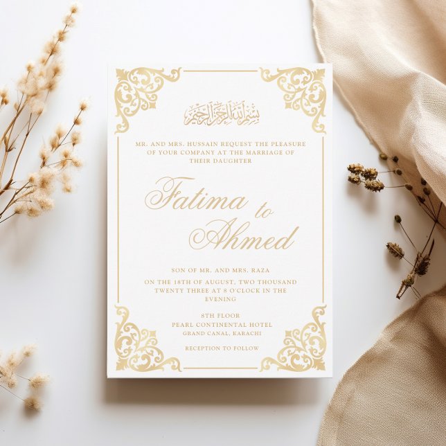 Convites Quadro Antigo Opulento Dourado Branco Casamento Mu (Criador carregado)