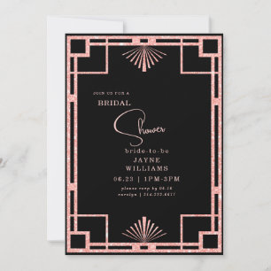 Convites Quadro Art Déco com Brilho Rosa para Chá de Noiva