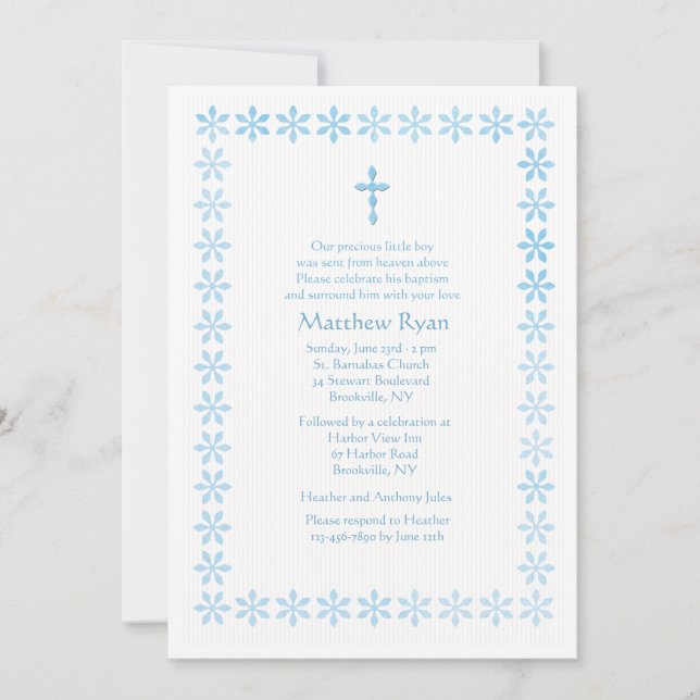 Convites Quadro azul da flor do estêncil (Frente)