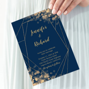 Convites Quadro Azul e Dourado do marinho com Luzes Bokee