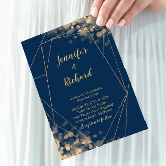 Convites Quadro Azul e Dourado do marinho com Luzes Bokee