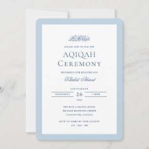 Convites Quadro Azul Minimalista Formal de Cerimônia Aqiqah