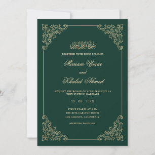 Convites Quadro Barroco a Ouro Verde Esmeralda Casamento Mu