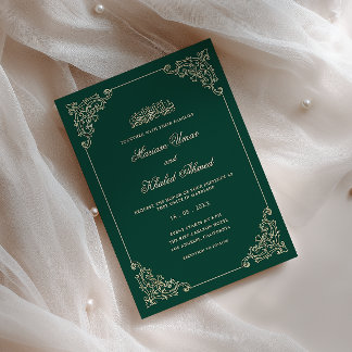 Convites Quadro Barroco a Ouro Verde Esmeralda Casamento Mu