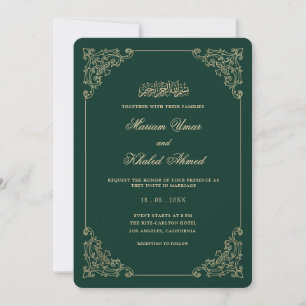 Convites Quadro Barroco a Ouro Verde Esmeralda Casamento Mu