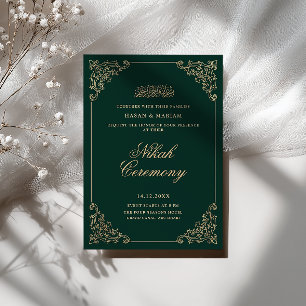 Convites Quadro Barroco Antigo Cerimônia de Nikah Esmeralda
