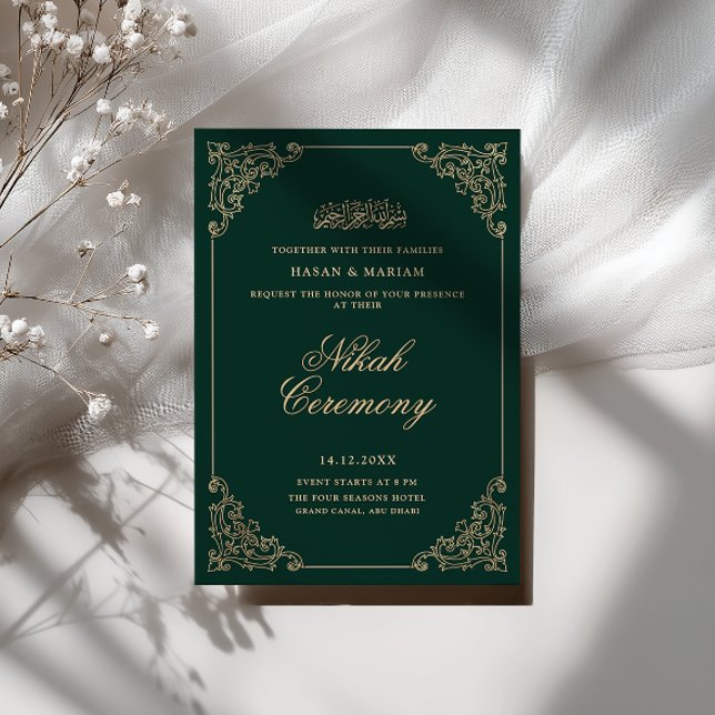 Convites Quadro Barroco Antigo Cerimônia de Nikah Esmeralda (Criador carregado)