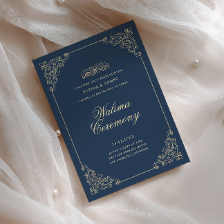 Convites Quadro Barroco Antigo Cerimônia Walima Azul Marinh