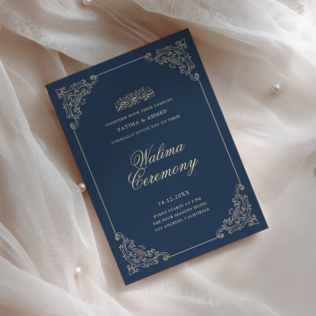 Convites Quadro Barroco Antigo Cerimônia Walima Azul Marinh (Criador carregado)