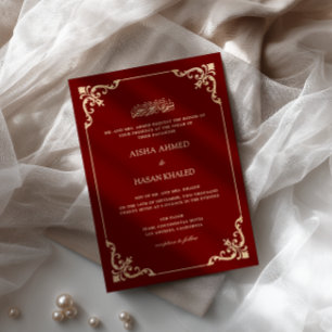 Convites Quadro Barroco Dourado Cerimônia de Nikah Burgundy