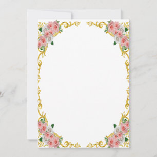 Convites Quadro Barroco Dourado Flor Branco Rosa