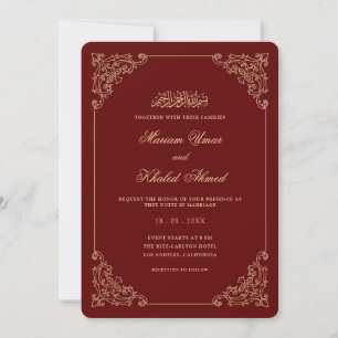 Convites Quadro Barroco Dourado Ornate Casamento Muçulmano
