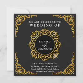 Convites Quadro Barroco negro real e Dourado