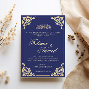 Convites Quadro Barroco Opulento Casamento Muçulmano Azul R