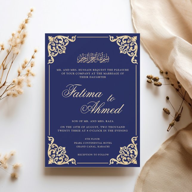 Convites Quadro Barroco Opulento Casamento Muçulmano Azul R (Criador carregado)